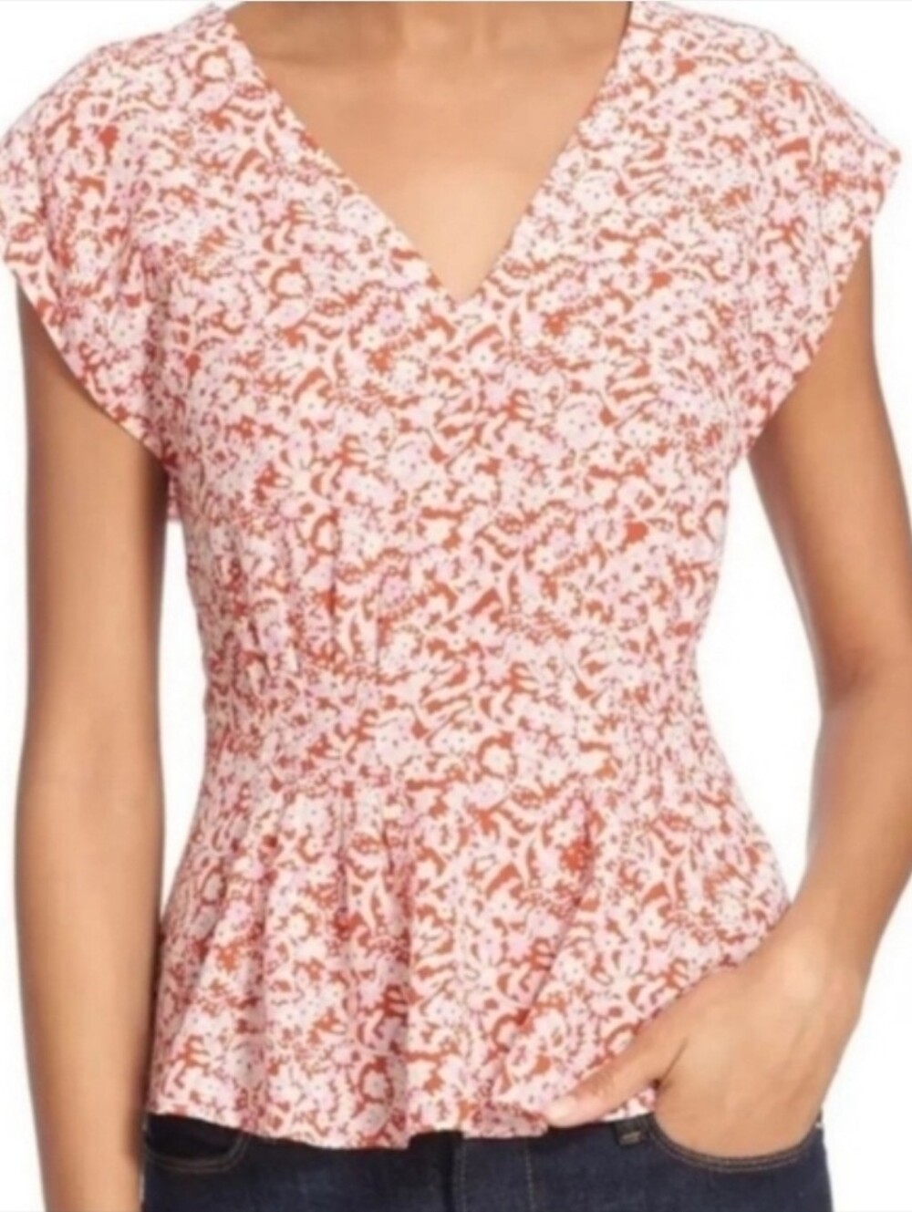 Rebecca Taylor Floral 100% Silk Peplum Blouse Top Size 6